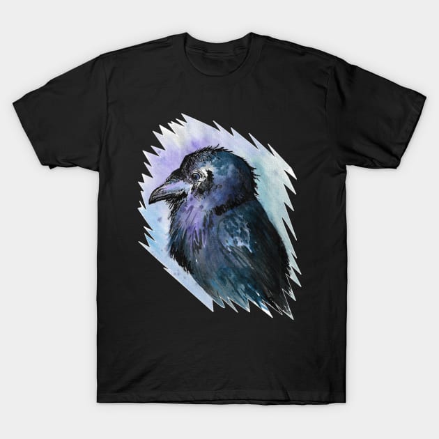 Raven portrait - watercolour - gothic art and designs T-Shirt by STearleArt